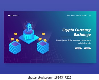 Página De Inicio Basada En El Cambio De Divisas De Cripto Con Servidores De Moneda Isometric.