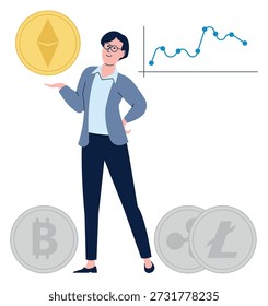 Gráfico de câmbio de moeda cripto. Infográfico de moedas Ethereum