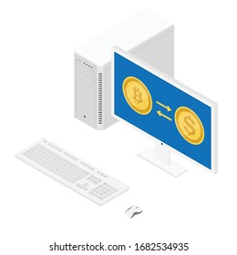 Crypto currency exchange concept. Convert bitcoin to dollar