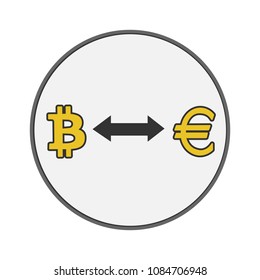 Crypto currency exchange concept in round frame. Convert bitcoin to euro. Vector illustration.