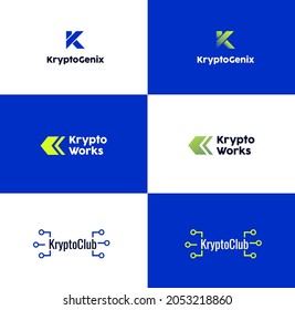 Crypto currency, fintech company logo. Initial letter K logo concept. Block chain, finance symbol. Flat style vector illustration, Logotype financial company.