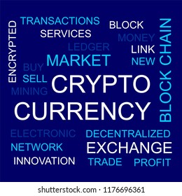 Crypto currency. Flat thin line designed vector text on dark background. Concept of business, finance or crypto currency.