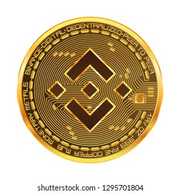 Crypto currency golden coin with binance symbol on obverse isolated on black background. Vector illustration. Use for logos, print products, page and web decor or other design.