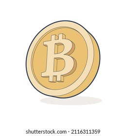 Crypto currency golden coin, bitcoin symbol isolated on  background. Vector illustration. Golden bitcoin coin.