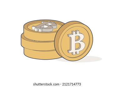 Crypto currency golden coin, bitcoin symbol isolated on  background. Vector illustration. Golden bitcoin coin.