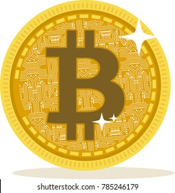 Crypto currency golden coin bitcoin symbol with Realistic vector illustration.