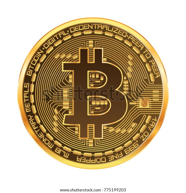 白い背景に暗号通貨の金貨と金色のビットコイン シンボル ベクターイラスト ロゴ 印刷製品 ページ ウェブデコール その他のデザインに使用します のベクター画像素材 ロイヤリティフリー