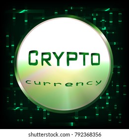 Crypto currency. Green gradients. Black background. White pearl.