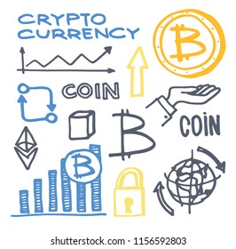 Crypto currency hand drawn set