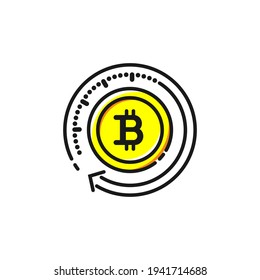 Crypto currency icon with clock time letter b arrow circle shape elements icon. flat design line style vector illustration on white background.