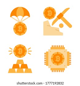 Crypto currency icon set = air delivery bitcoin, mining bitcoin, diamond, cpu.
Perfect for website mobile app, presentation, illustration and any other projects.