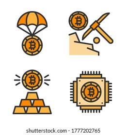 Crypto currency icon set (Filled Line) = air delivery bitcoin, mining bitcoin, diamond, cpu.
Perfect for website mobile app, presentation, illustration and any other projects.