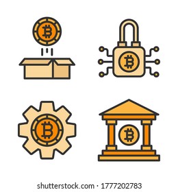 Juego de iconos de moneda criptográfica (línea rellenada) = bitcoin sin boxeo, bitcoin bloqueado, engranaje, bitcoin bancario.
Perfecto para aplicaciones móviles web, presentación, ilustración y cualquier otro proyecto.