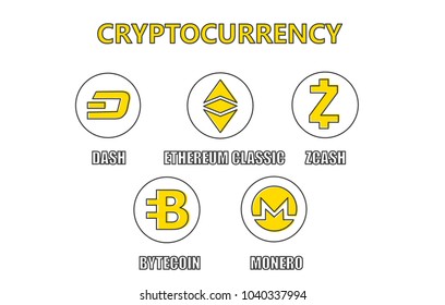 Crypto currency icon set on black outline style. Best vector