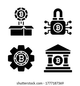 Crypto currency icon set = unboxing bitcoin, locked bitcoin, gear, bank bitcoin.
Perfect for website mobile app, presentation, illustration and any other projects.