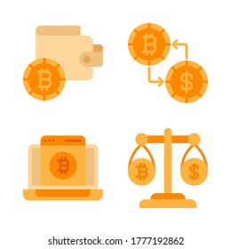 Juego de iconos de divisa criptográfica = bitcoin de cartera, intercambio, laptop, balance de ley.
Perfecto para aplicaciones móviles web, presentación, ilustración y cualquier otro proyecto.