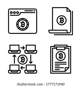 Crypto currency icon set = web bitcoin, file bitcoin, network laptop, clipboard.
Perfect for website mobile app, presentation, illustration and any other projects.