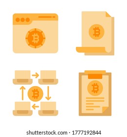Crypto currency icon set = web bitcoin, file bitcoin, network laptop, clipboard.
Perfect for website mobile app, presentation, illustration and any other projects.