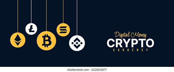 Crypto currency icons background, Digital money exchange of Blockchain technology banner, Cryptocurrency mining and financial concept
