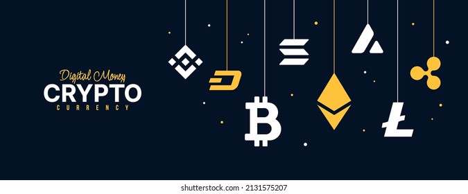 Crypto currency icons background, Digital money exchange of Blockchain technology banner, Cryptocurrency mining and financial concept