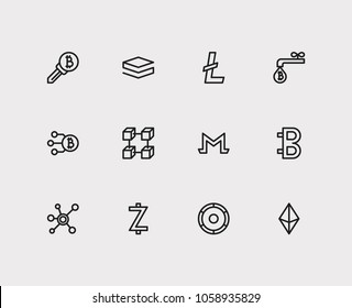 Crypto Currency Icons Set. Coin Faucet And Crypto Currency Icons With Litecoin, Node And Altcoin. Set Of Elements Including Identity For Web App Logo UI Design.