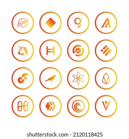 Crypto currency icons set. Stellar, Waves, The Graph, Algorand, Uniswap,  Hedera, Horizen, Binance USD, Flow, Kusama, Cosmos, EOS, Harmony, Hive, BitTorrent, Verge coins icons set. 