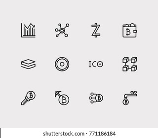 Crypto currency icons set with transaction, altcoin and node elements. Set of crypto currency icons also including cryptocurrency sign for your web app logo UI design.