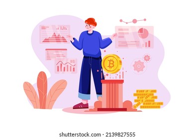 Concepto de Ilustración de moneda criptográfica. Ilustración plana aislada en fondo blanco.