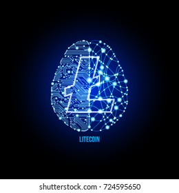 Crypto currency lightcoin on brain background on black background. Vector illustration. Use for logos, print products, page and web decor or other design.