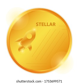 Crypto currency logo gold, silver, bronze coin: Stellar, Bitcoin. Electronic currency. Digital coin, icon