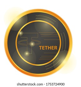Crypto currency logo gold, silver, bronze coin: Tether, Bitcoin. Electronic currency. Digital coin, icon