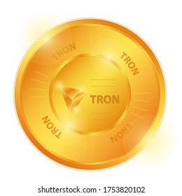 Crypto currency logo gold, silver, bronze coin: Tron, Bitcoin. Electronic currency. Digital coin, icon
