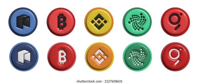 Crypto currency logo set. 3d vector. Crypto currency 3d icon. Dash logo. Bitcoin logo.  svg