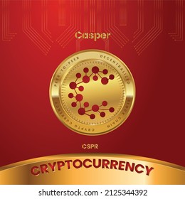 Plantilla web del logotipo de la divisa criptográfica. Plantilla web del logotipo de moneda criptográfica para el logotipo de símbolo de Casper (CSPR), bloqueo de cadena criptodigital de moneda, intercambio de dinero digital, fondo de tecnología, banner.