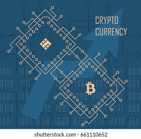 Crypto Currency modern cyber financial background. Business cyberspace commerce vector illustration.