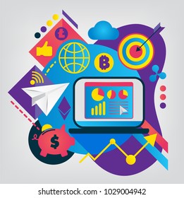 Crypto currency modern flat illustration. Vector geometry business concept for Web banneror mobile app.