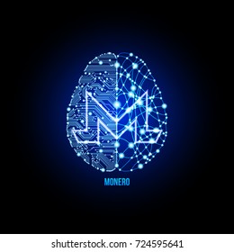 Crypto currency monero on brain background on black background. Vector illustration. Use for logos, print products, page and web decor or other design.