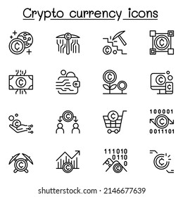 Crypto currency and NFT icon set in thin line style
