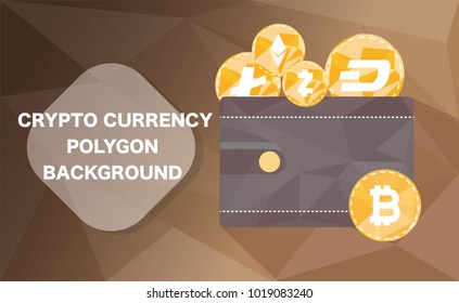 Crypto Currency Polygon Wallet On Brown Background, Electronic Money, Exchange, Block Chain, Tokens, Flat Design
