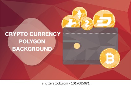 Crypto Currency Polygon Wallet On Red Background, Electronic Money, Exchange, Block Chain, Tokens, Flat Design