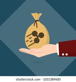 Crypto currency Ripple money bag and hand business man, Flat design background, Financials, Money making, Digital, Vector illustration.