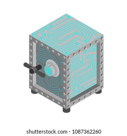 Crypto currency safe. Storage for bitcoins. strongbox for web money. Vector illustration
