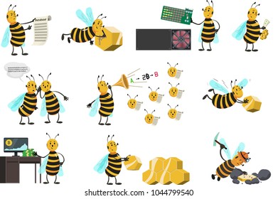 Crypto currency set of cartoon character design

