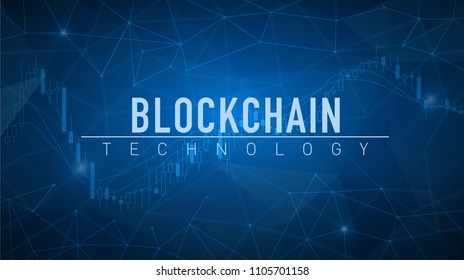 Crypto currency stock chart on futuristic hud background with blockchain polygon peer to peer lightning network. Global crypto business banner concept. Blue structure style vector illustration.