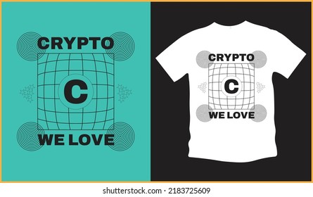 Crypto currency t shirt design vector for download. Used simple shapes which make it beautiful. 