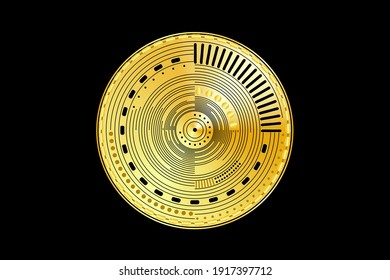 Crypto Currency Template Round Coin. Golden Frame For Your Digital Coin Design.