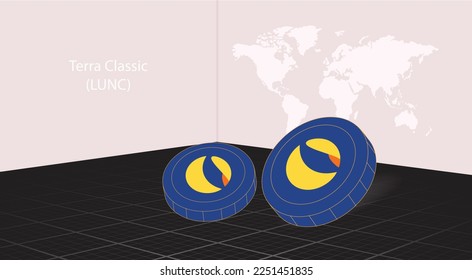 Crypto currency Terra Classic (LUNC). Modern World exploring Blockchain, Digital money exchange, Global technology network connections banner.