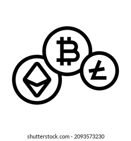 Crypto Currency vector icons. Bitcoin, Ethereum, Litecoin. Flat Vector illustration - Vector