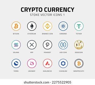 Crypto currency vector icons stoke 1