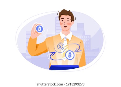 Concepto de Ilustración de vectores de divisa criptográfica. Ilustración plana aislada en fondo blanco.